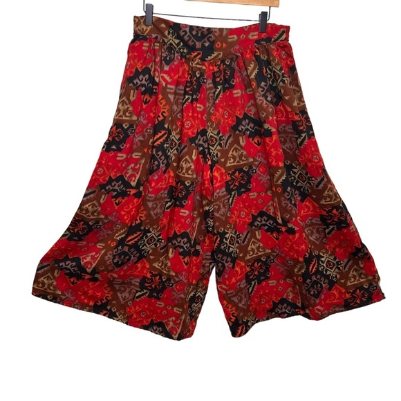 Vintage Saks Fifth Avenue Palazzo Pants Wide Leg Cropped Aztec Southwestern - Picture 1 of 10